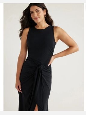 NWT Sofia Vergara Black Sleeveless Knot-Front Midi Dress